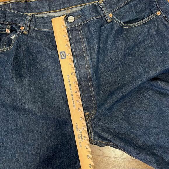 Levi's 501 Button Fly Denim Jeans Mens 46x30 Dark Wash Straight Leg Shrink toFit - Picture 5 of 10